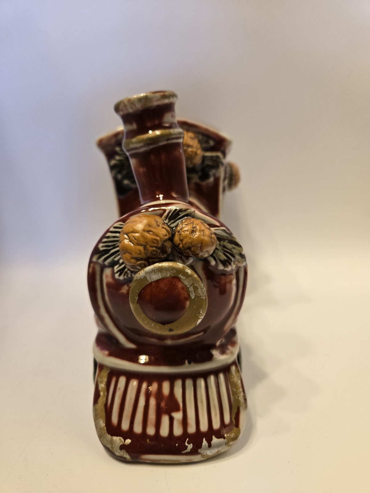 VNT 1957 Burgandy Steam Locomotive Holiday Ceramic Hand Painted Planter