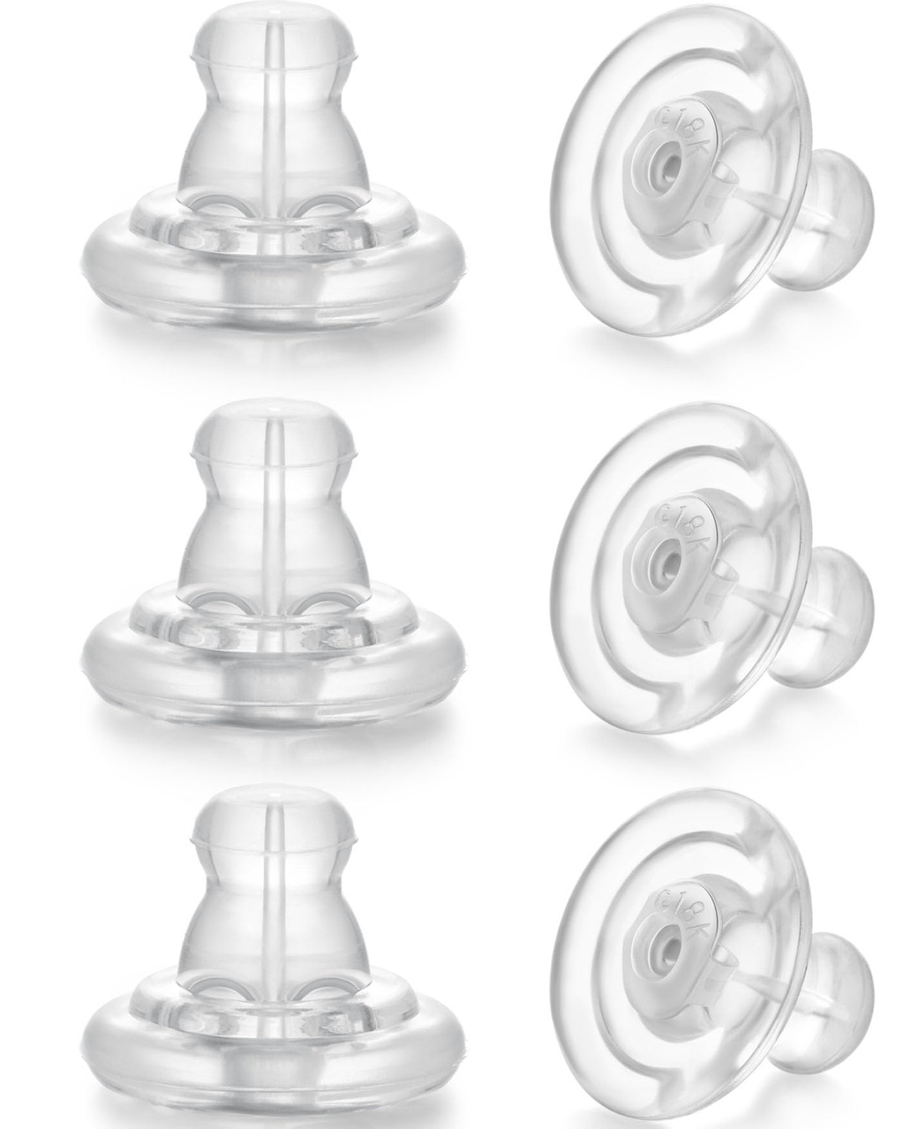 Silicone Earring Backs, 6pcs 18K Gold Replacements, Locking for Studs/Droopy ...