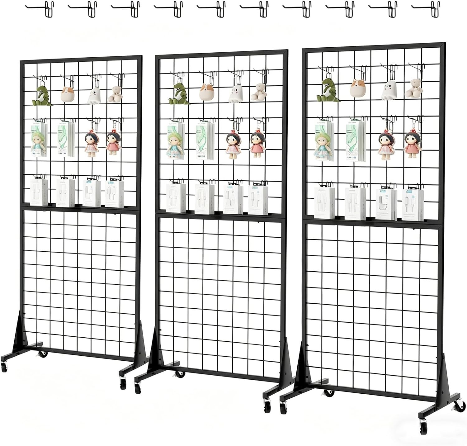 3-Pack 2'x5.5' Ft Gridwall Panel Display Stands Heavy Duty Floor Standing Retail