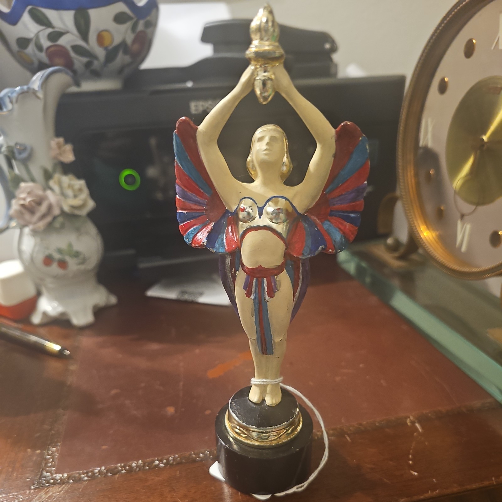 Vintage Winged Lady Goddess Victory Hood Ornament Red Dress Accurate Casting Co