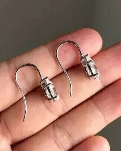 3Ct Pear Cut Lab-Created Diamond Drop/Dangle Earrings 14K White Gold Plated
