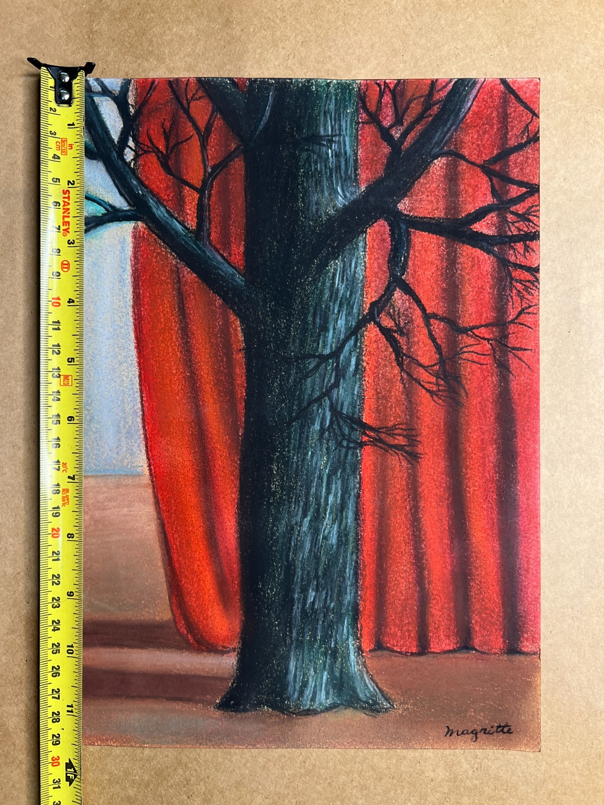 Rene Magritte (Handmade) Drawing On old Paper Signed & Stamped Mixed Media