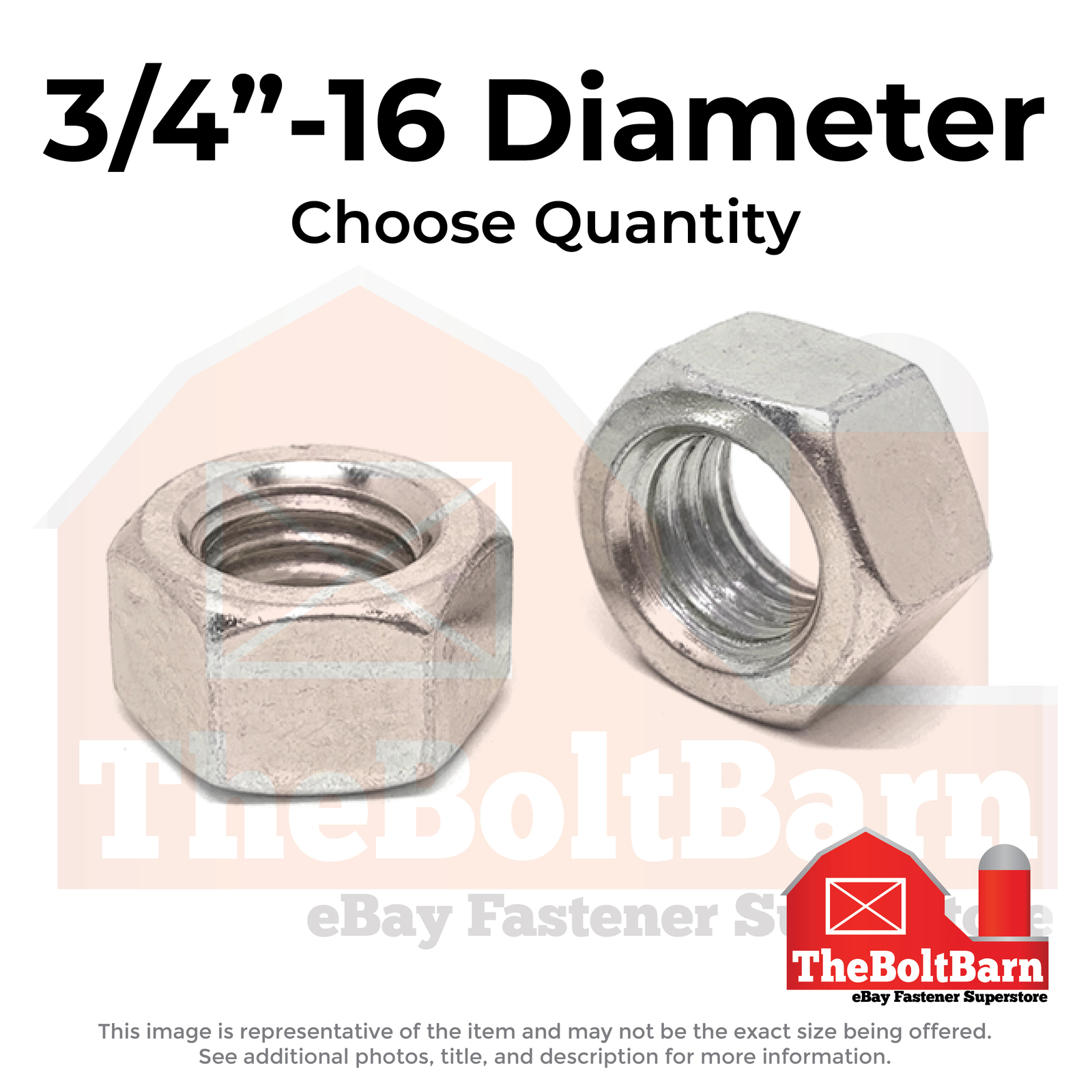 3/4"-16 Stainless Steel Finished Hex Nuts (Choose Qty)