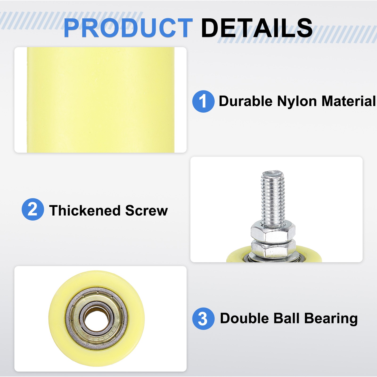 8Pcs Slide Gate Guide Roller 3" Nylon Sliding Gate Support Assembly, Yellow