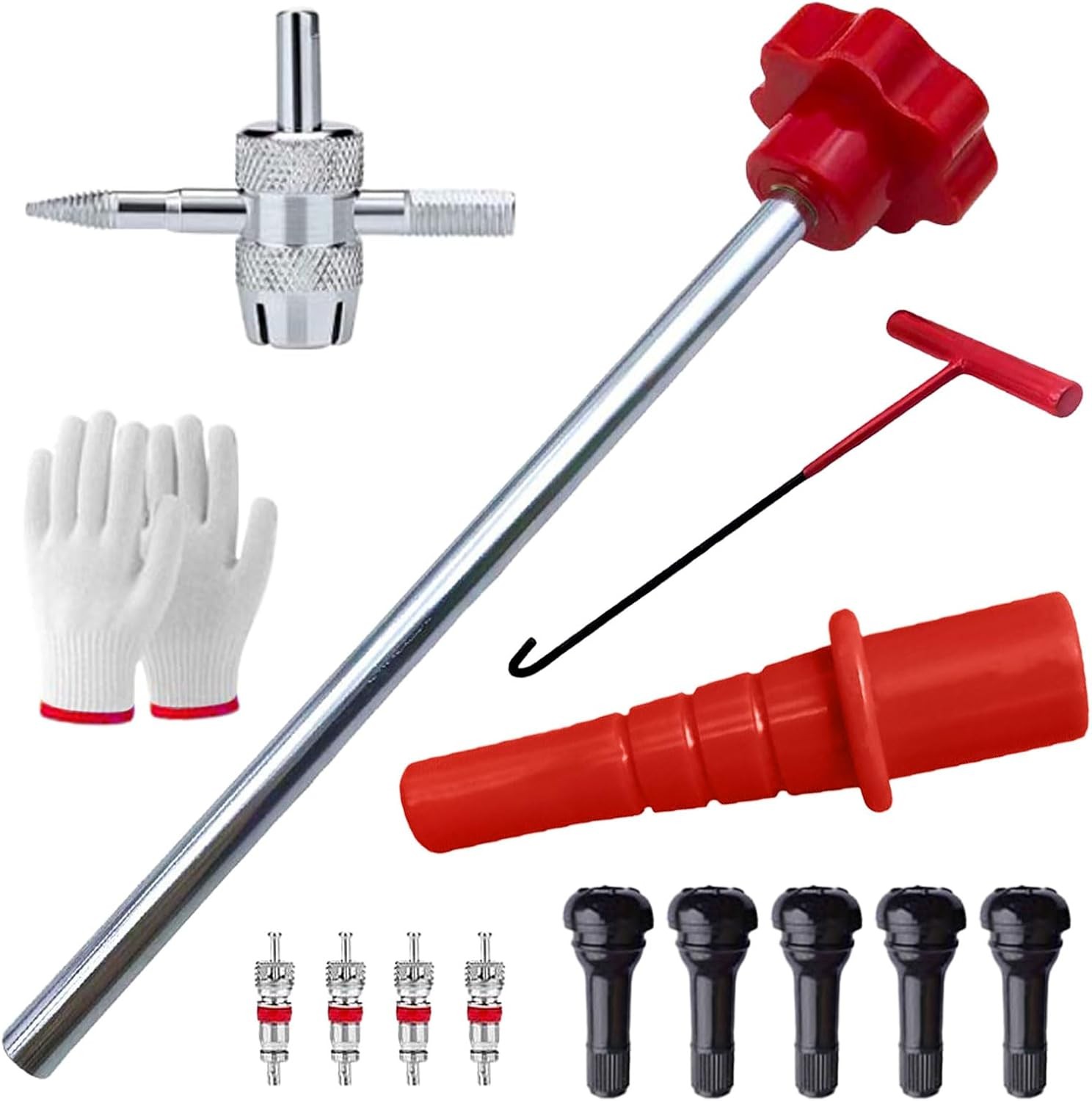 Change Car Tire Valve Tool Kit, Tire Valve Stem Core Remover with 5 TR413 Valves