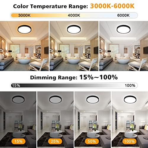 Dimmable LED Flush Mount Ceiling Light with Remote Control, 8.7inch Black