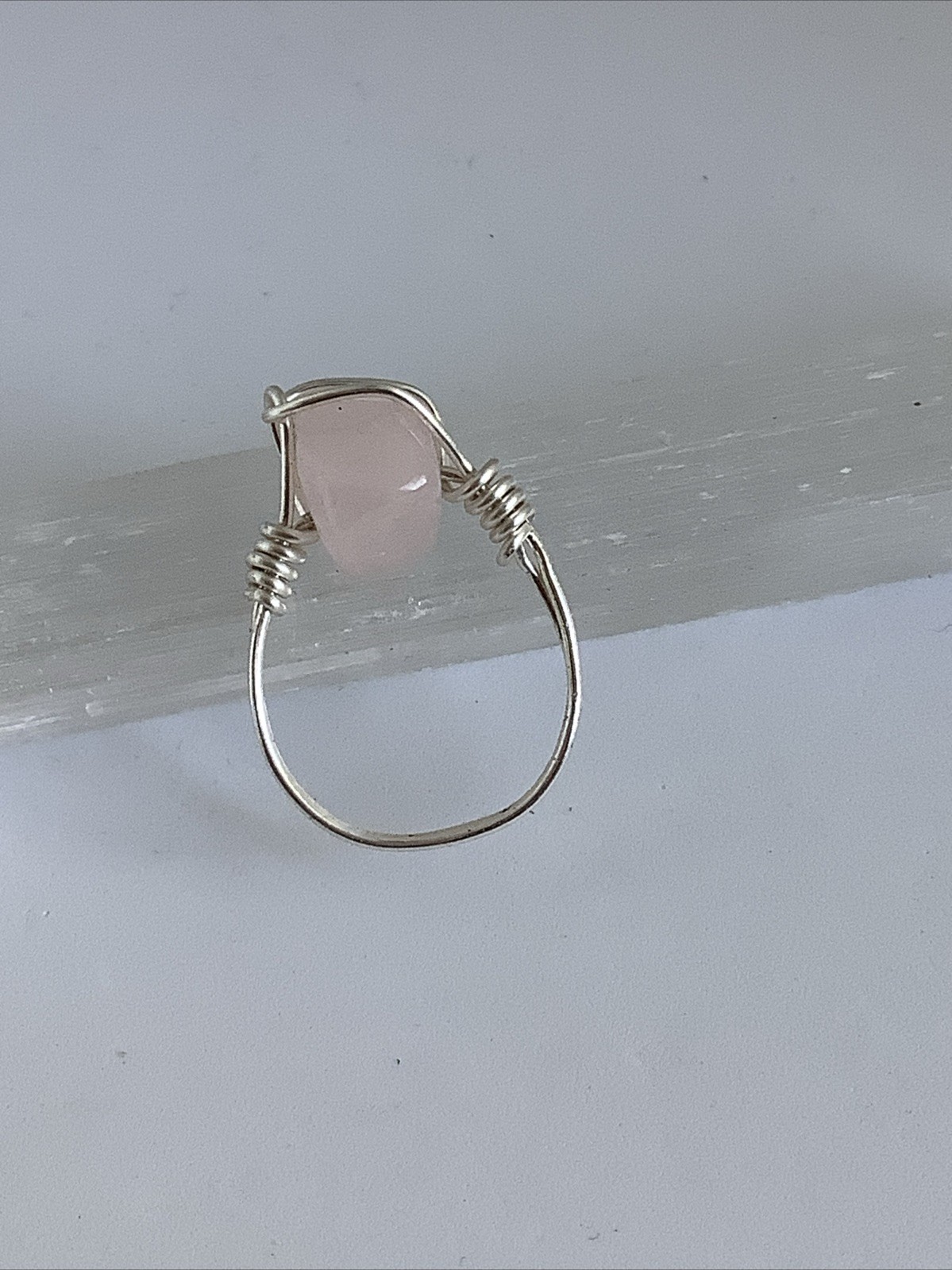 handmade wire wrap ring Rose Quartz Chip Ring Gemstone Ring Size 6