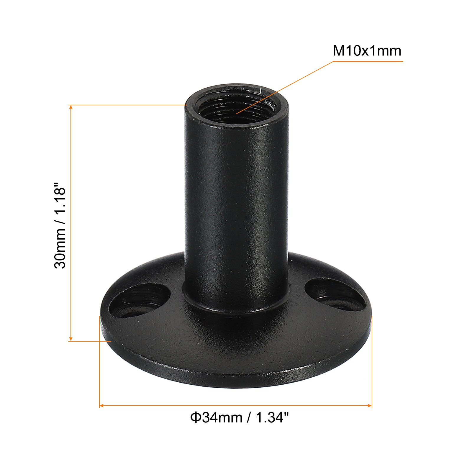 M10 Female Thread Nut Microphone Flange Mount Screw Round Base Black