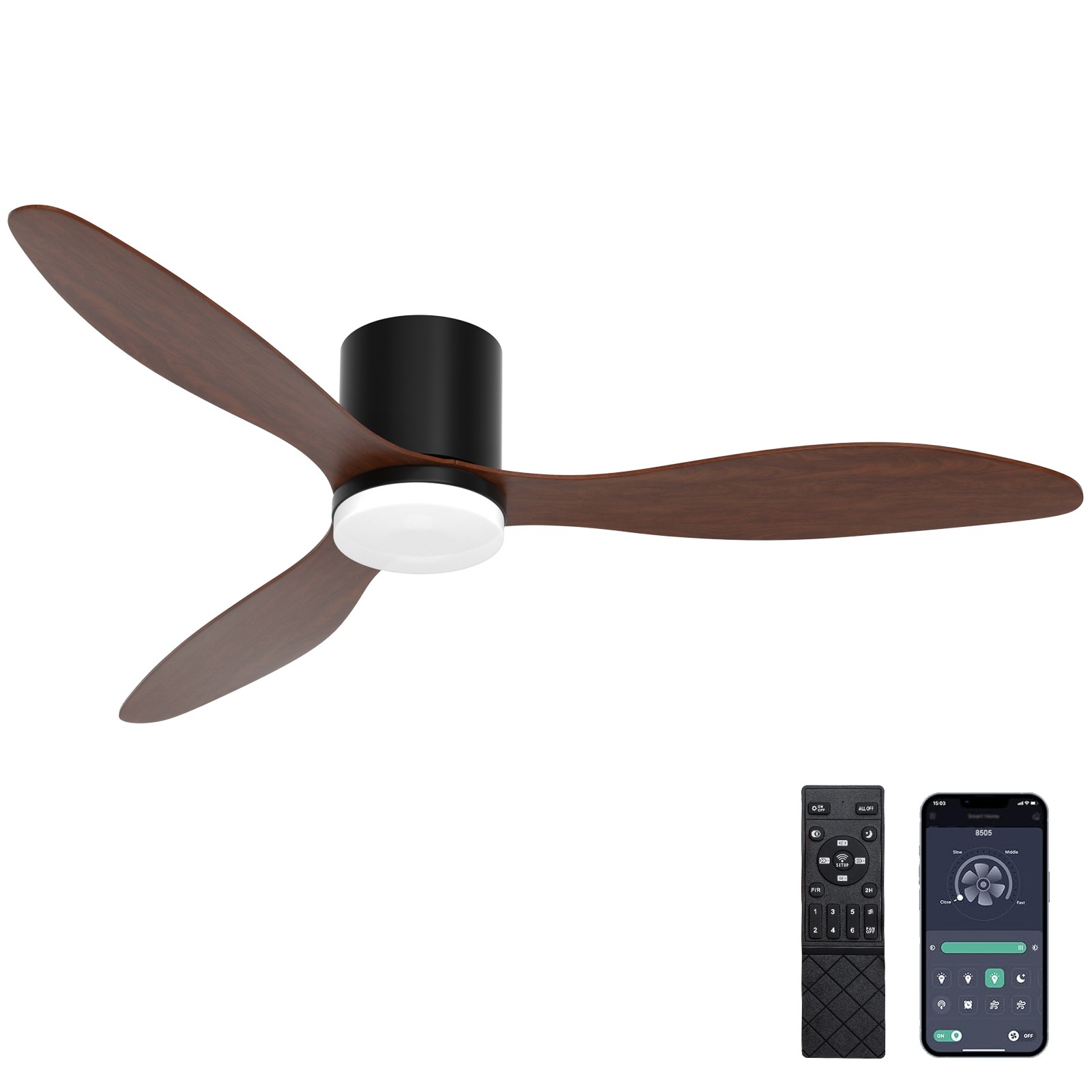 52" Ceiling Fan w/Light Remote+App Control 6 Speeds 30dB Quiet DC Motor New
