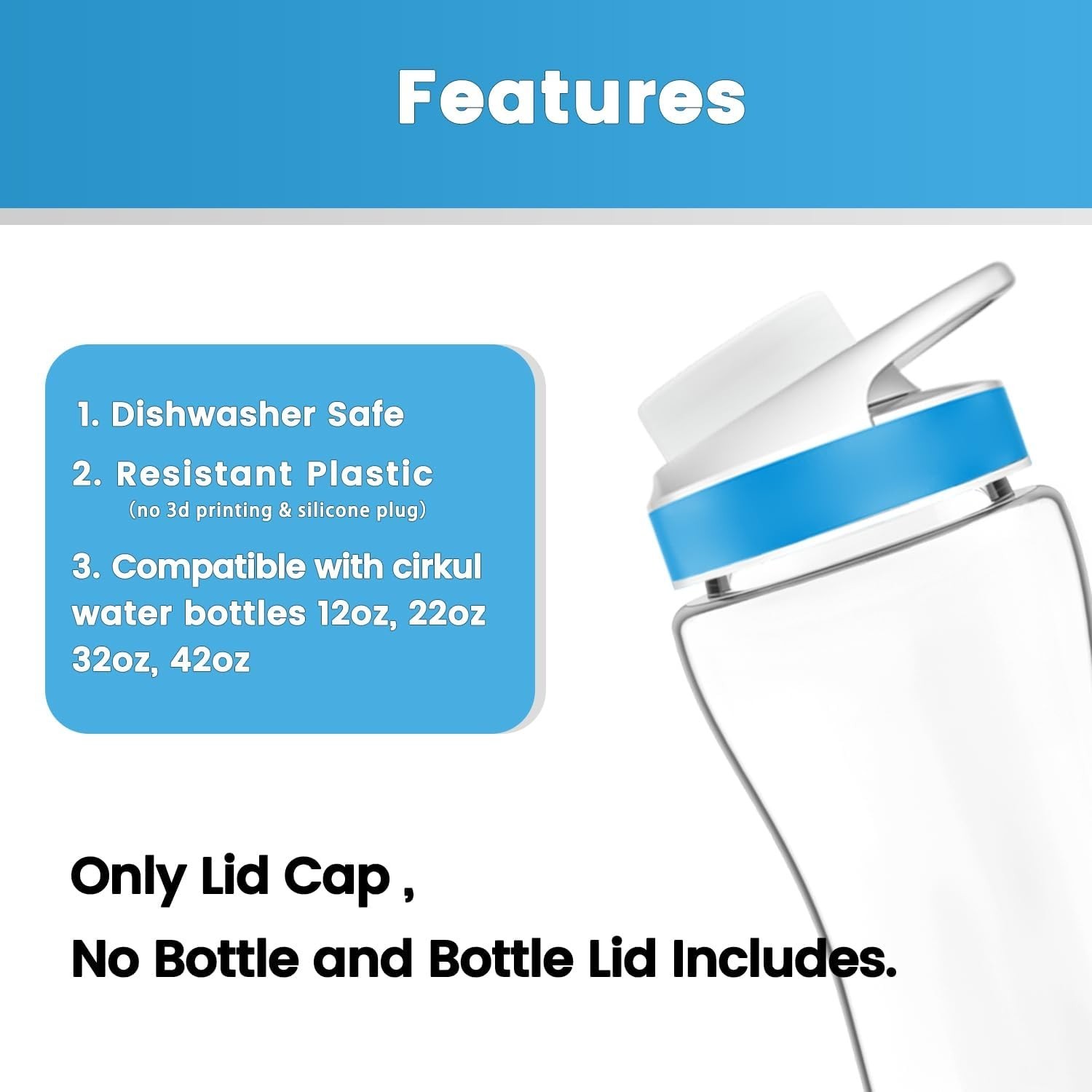 4-Pack Cirkul Water Bottle Lids - Leak-Proof & Dishwasher Safe Caps