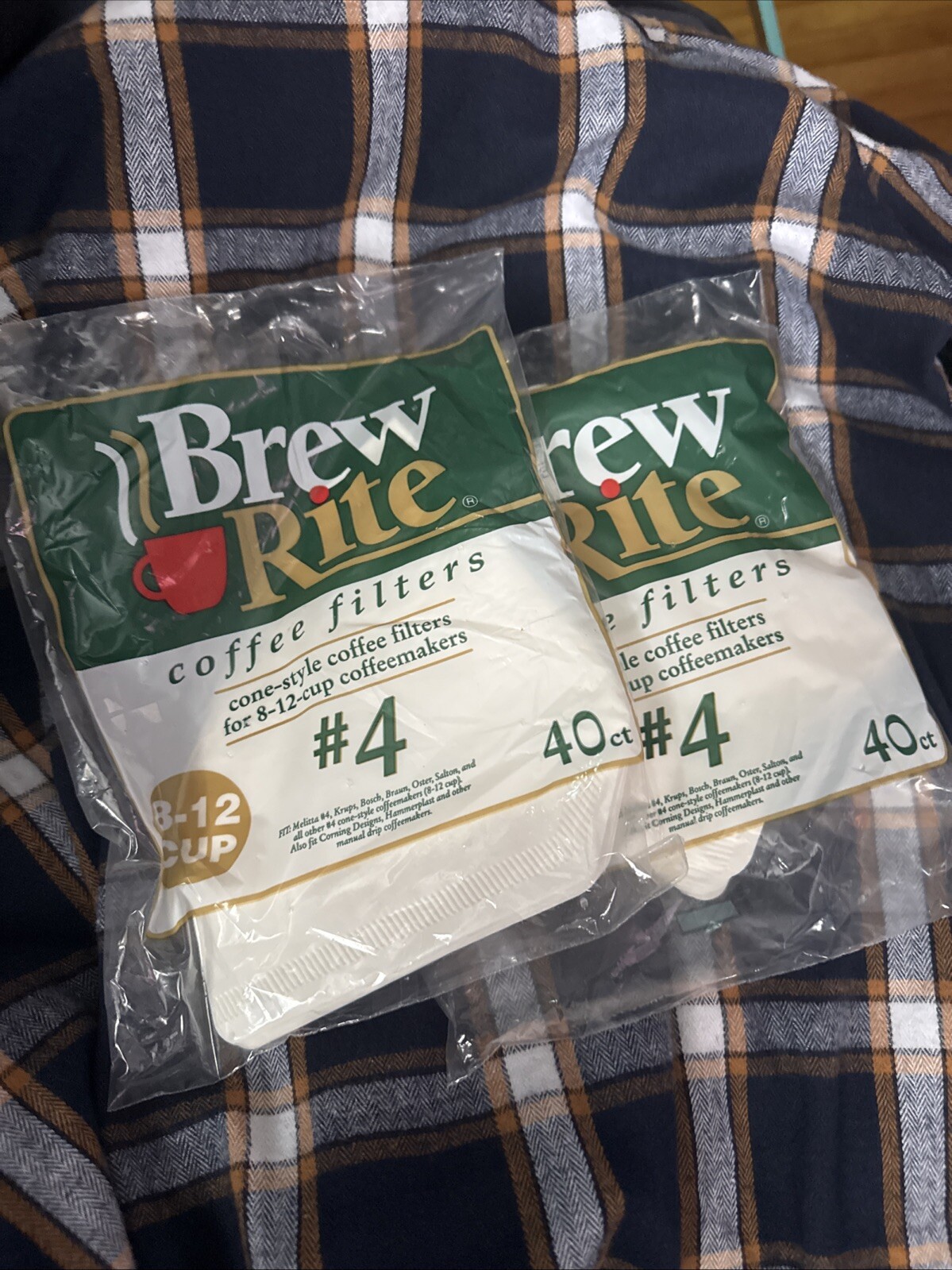BREW RITE COFFEE FILTERS #4 CONE BASKET WHITE PAPER LOT 2 Pks X 40 = 80 ct C8-12