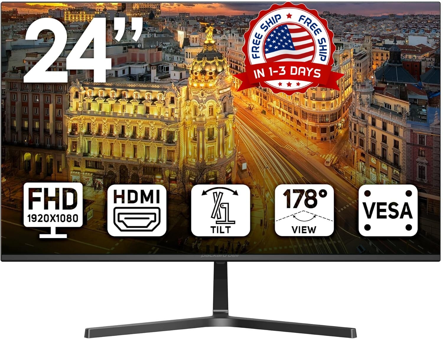 Monitor FHD De 24", 1920 x 1080, Ultra Ancho, Ajuste De Inclinación, HDMI/VGA