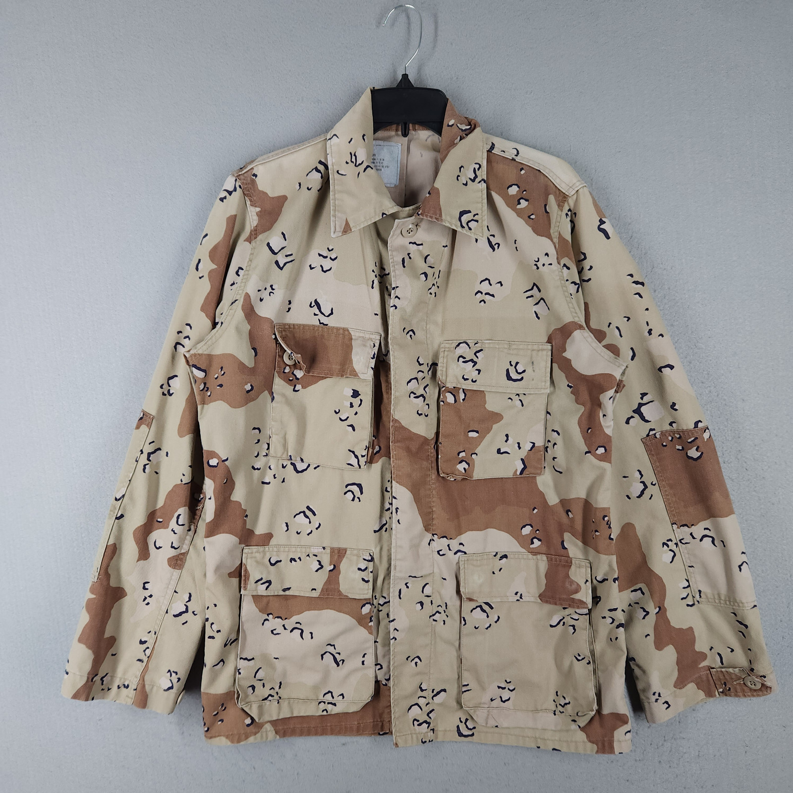 VTG Military Shirt Mens M Long Coat Combat Chocolate Chip Camo Desert Storm 80s