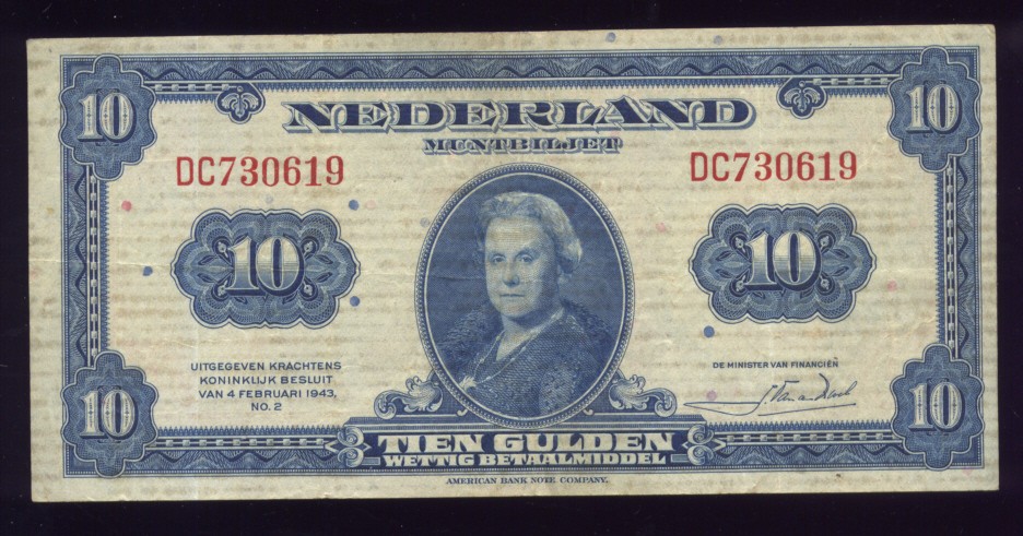 Netherland ... 10 Gulden ... 1943 ... P-66 (619-307)
