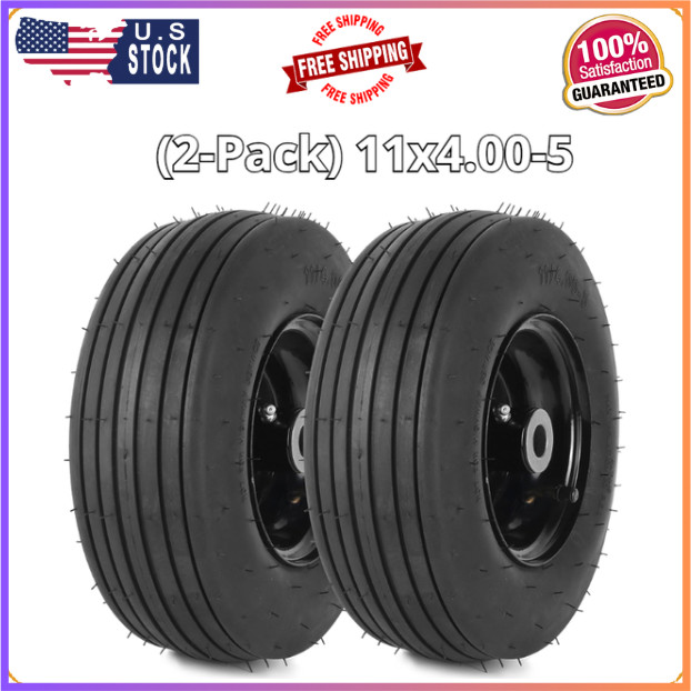 2PACK 11x4.00-5 Tire and Wheel Assembly for Lawnmower Tire 4-Ply and Rim w/ Tube