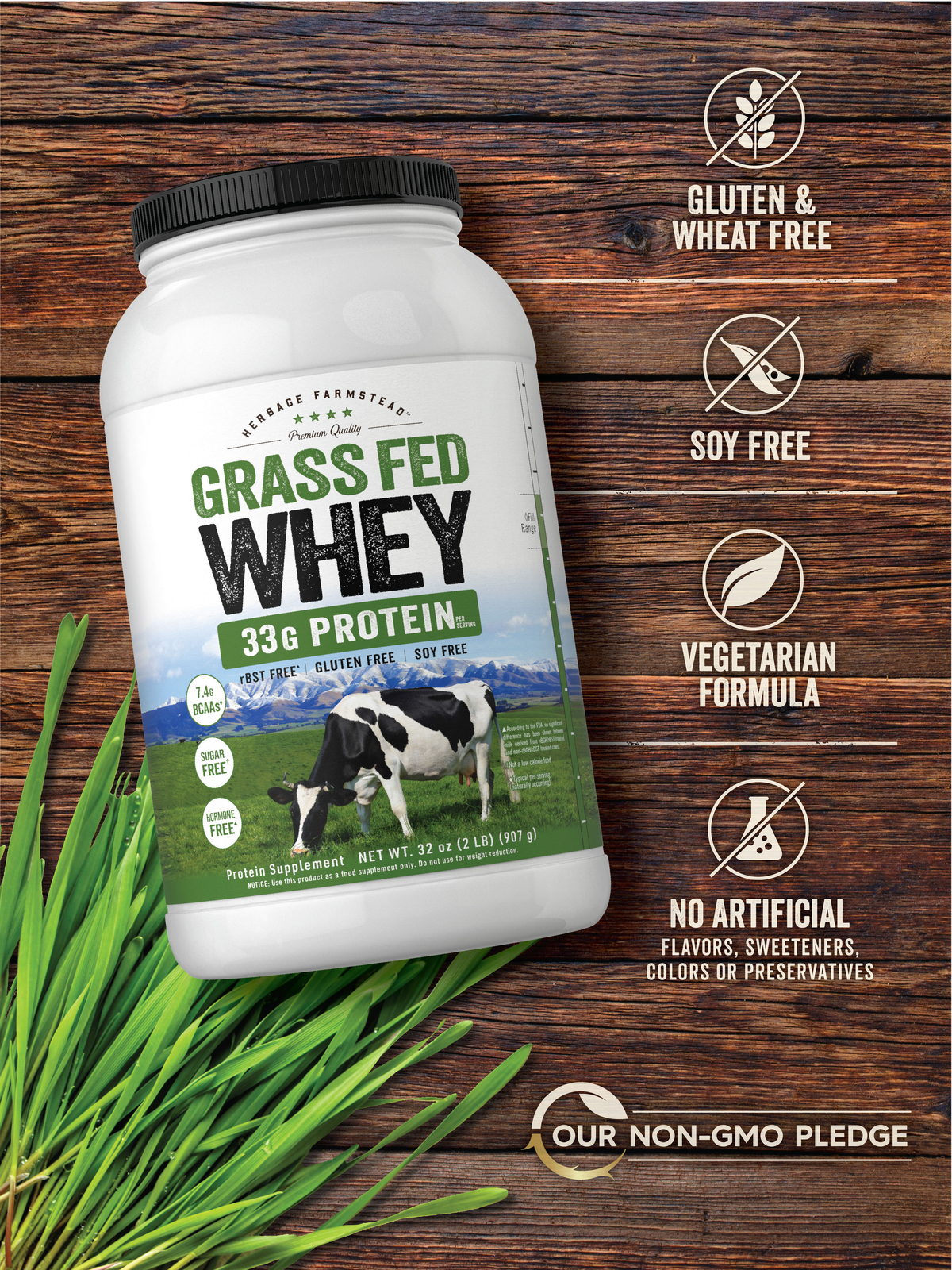 Grass Fed Whey Protein Powder | 2lb | Unflavored | by Herbage Farmstead
