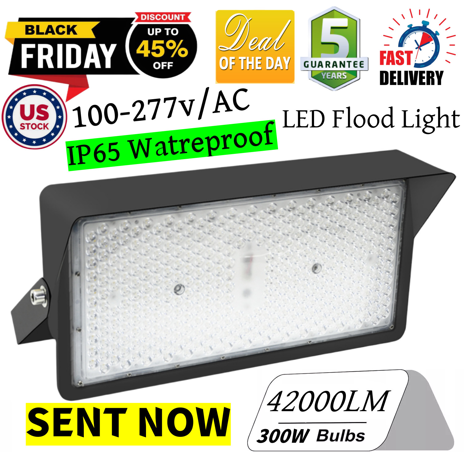300W LED Flood Light Outdoor Spotlight Stadium Garden Yard Security Lamp IP65