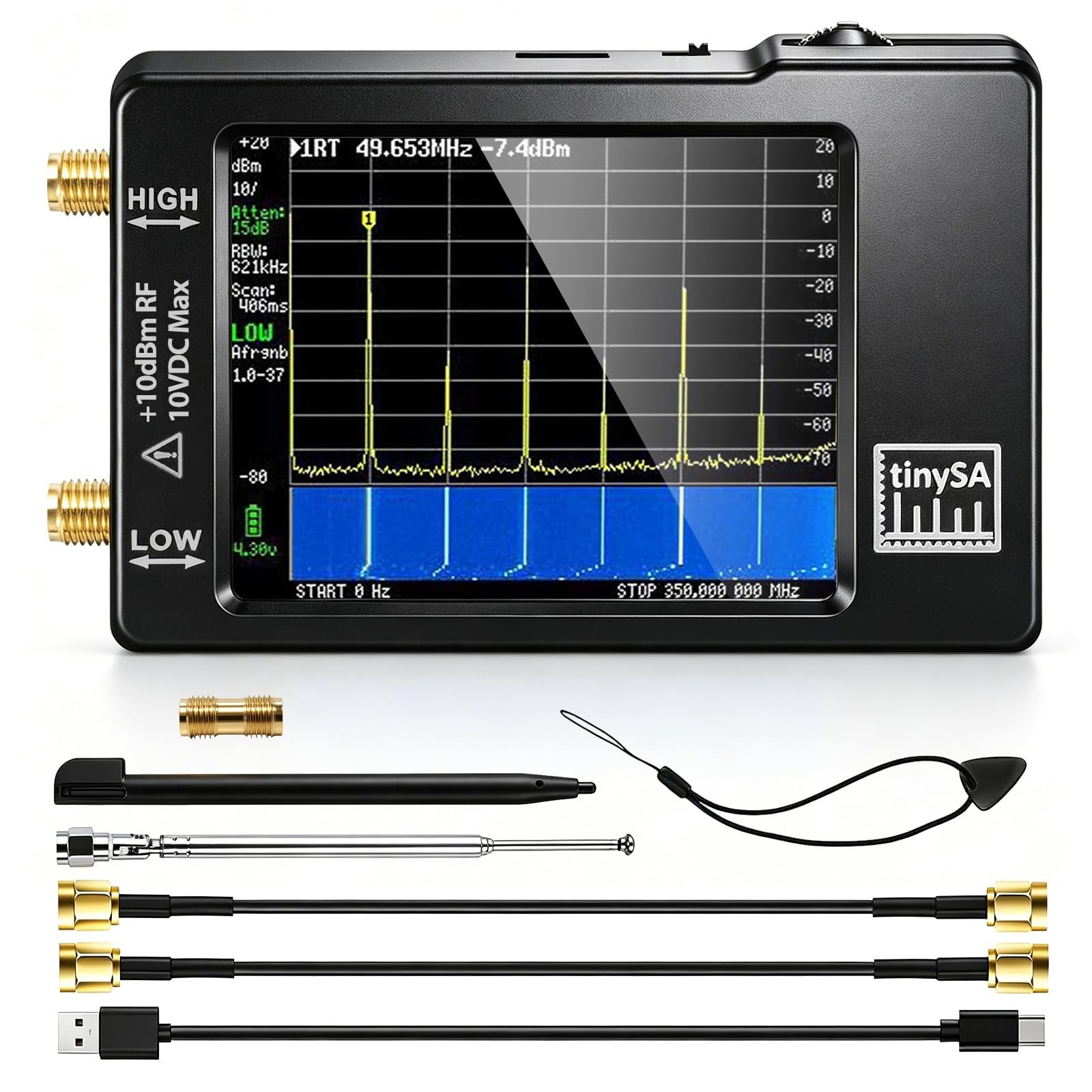 Portable Tinysa Spectrum Analyzer, AURSINC V0.3.1 tinysa 2.8'', Black