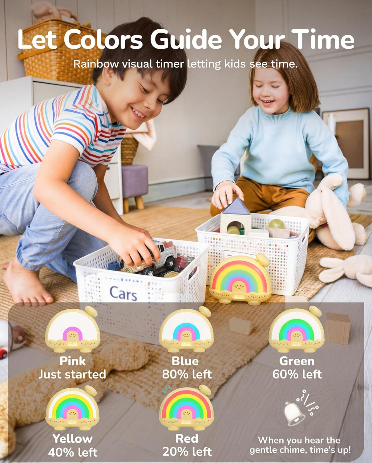 Timer Pal, Rainbow Visual Timer for Kids/Adults, 0-99 Minutes Light Timer | Rech