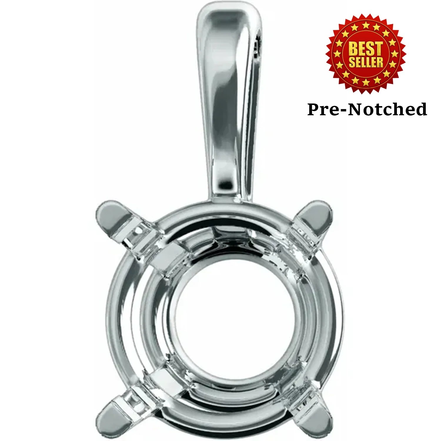 14K White Gold Pendant Mounting Round Cut (Pre-Notched) Single Bail Basket USA
