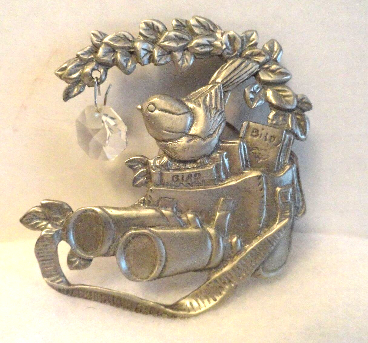 PEWTER & CRYSTAL BINOCULARS BIRD TREE SUN CATCHER NEW!✨