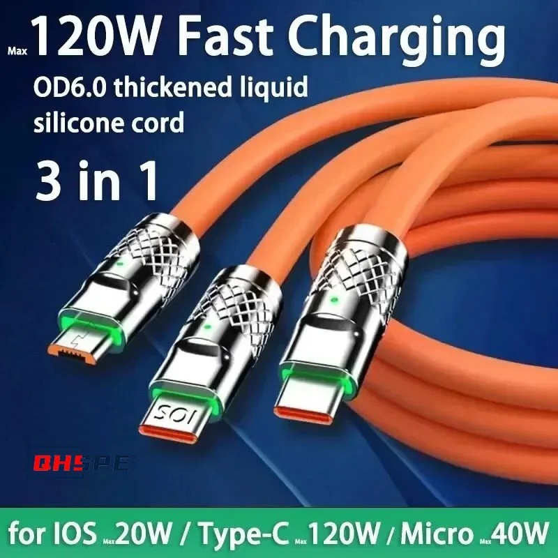 3 in 1 Fast Charging Cable Cell Phone Charger Cord For iPhone Type C Micro USBAQ