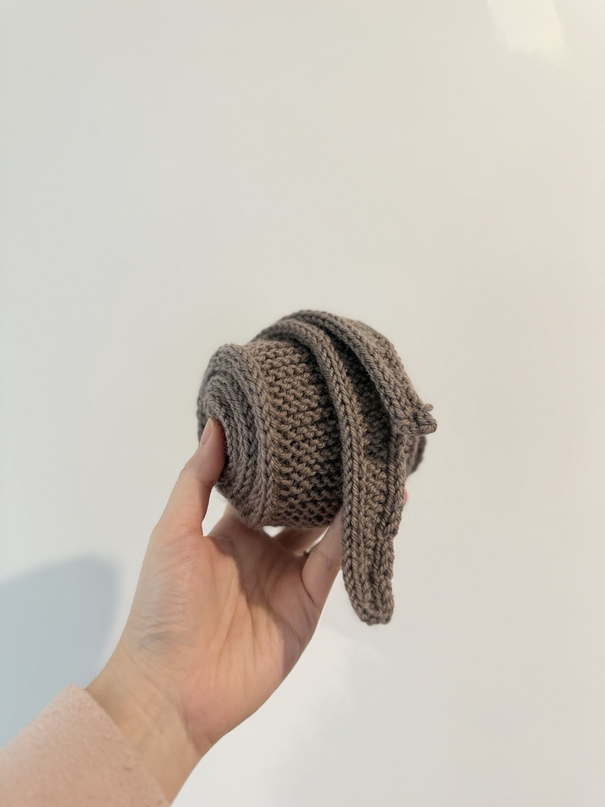 Sophie Hand Knit mini neckechief Skinny Scarf Winter Wrap In Dark camel Brown
