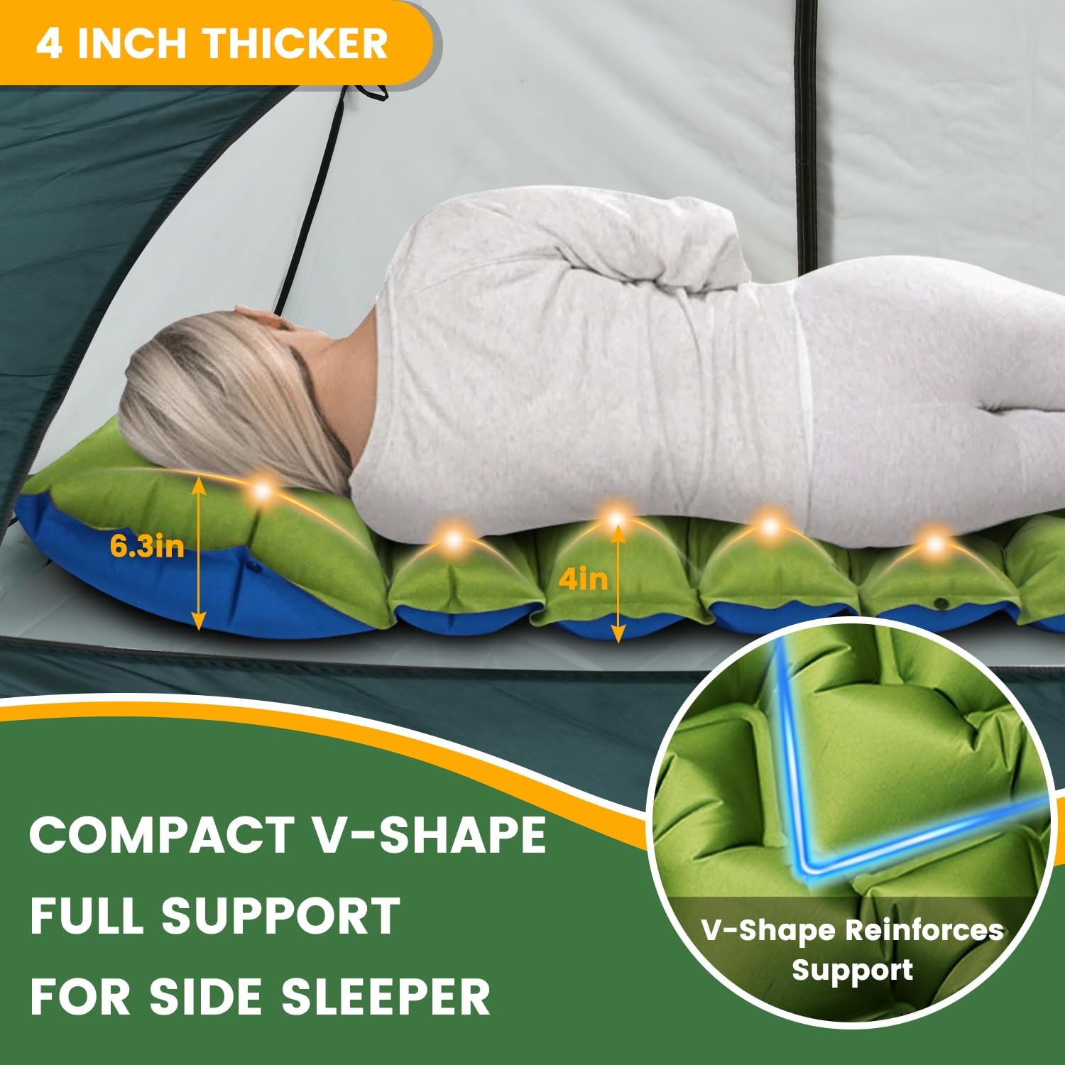 Camping Sleeping Pad, 4in Thick Ultralight Inflatable Camping Mat with Pillow, B