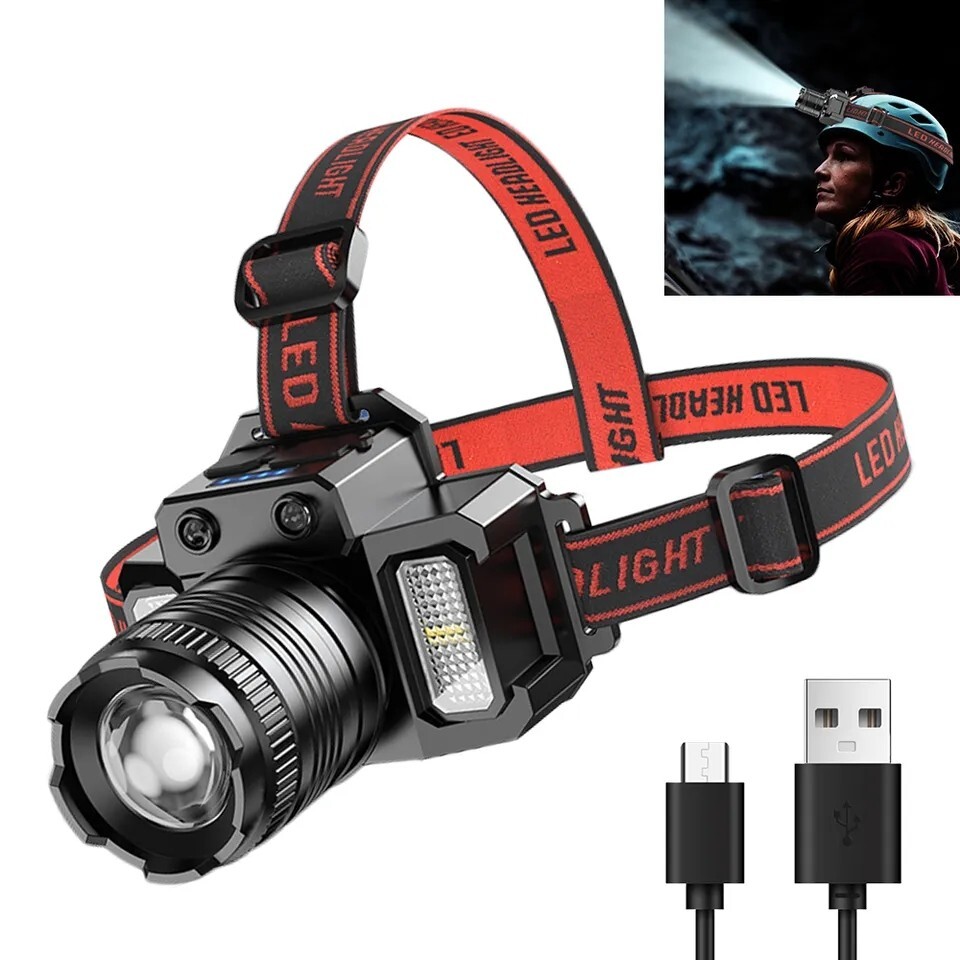 Super Bright LED Headlamp Flashlight USB Rechargeable Headlight Waterproof Lamp