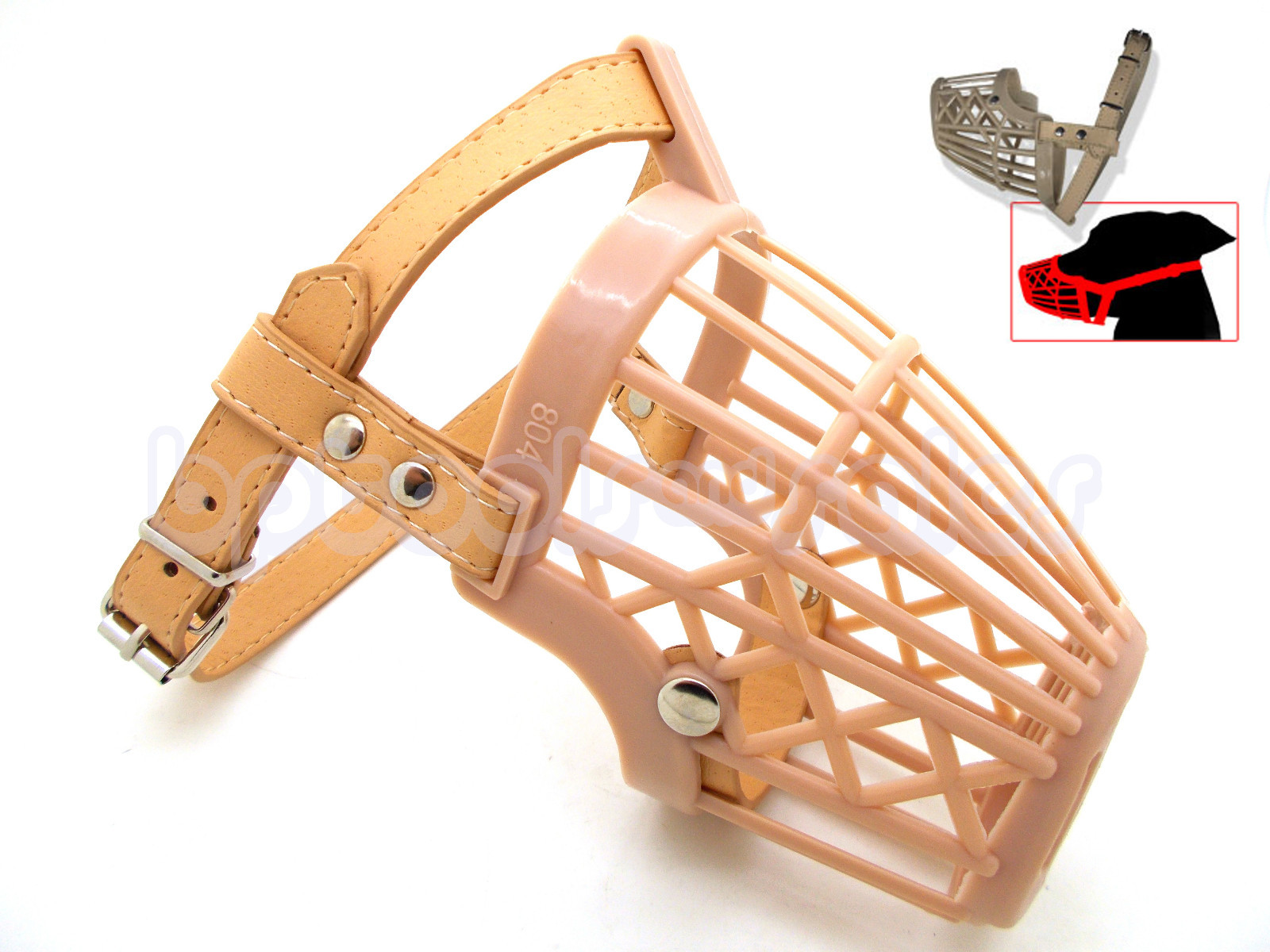 Basket Dog Muzzle Adjustable Leather Strap Pet Dog Grooming No Bark Bite Beige