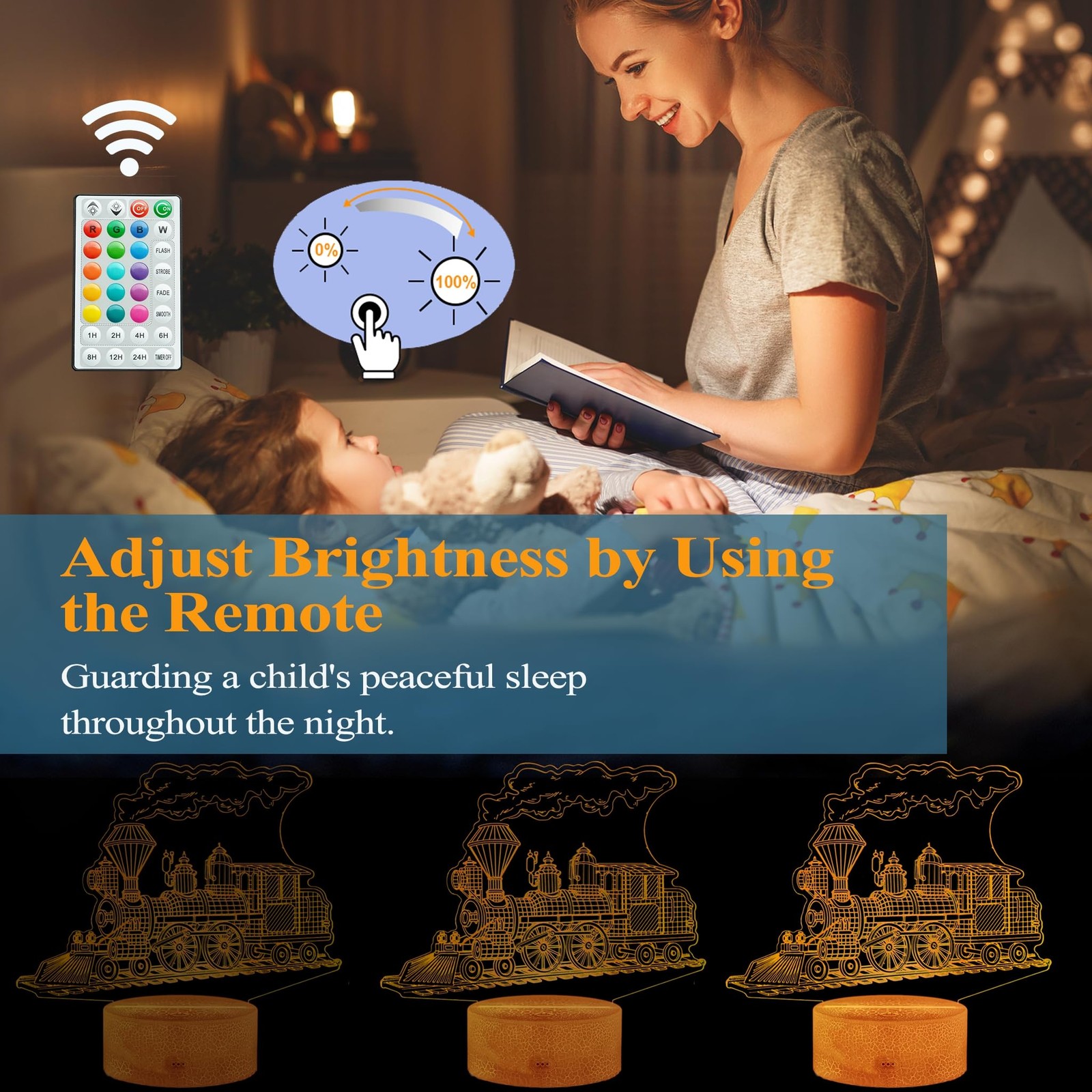 Train Night Light, Train Gifts, 3D Illusion Night Light with 16 Colors Changi...