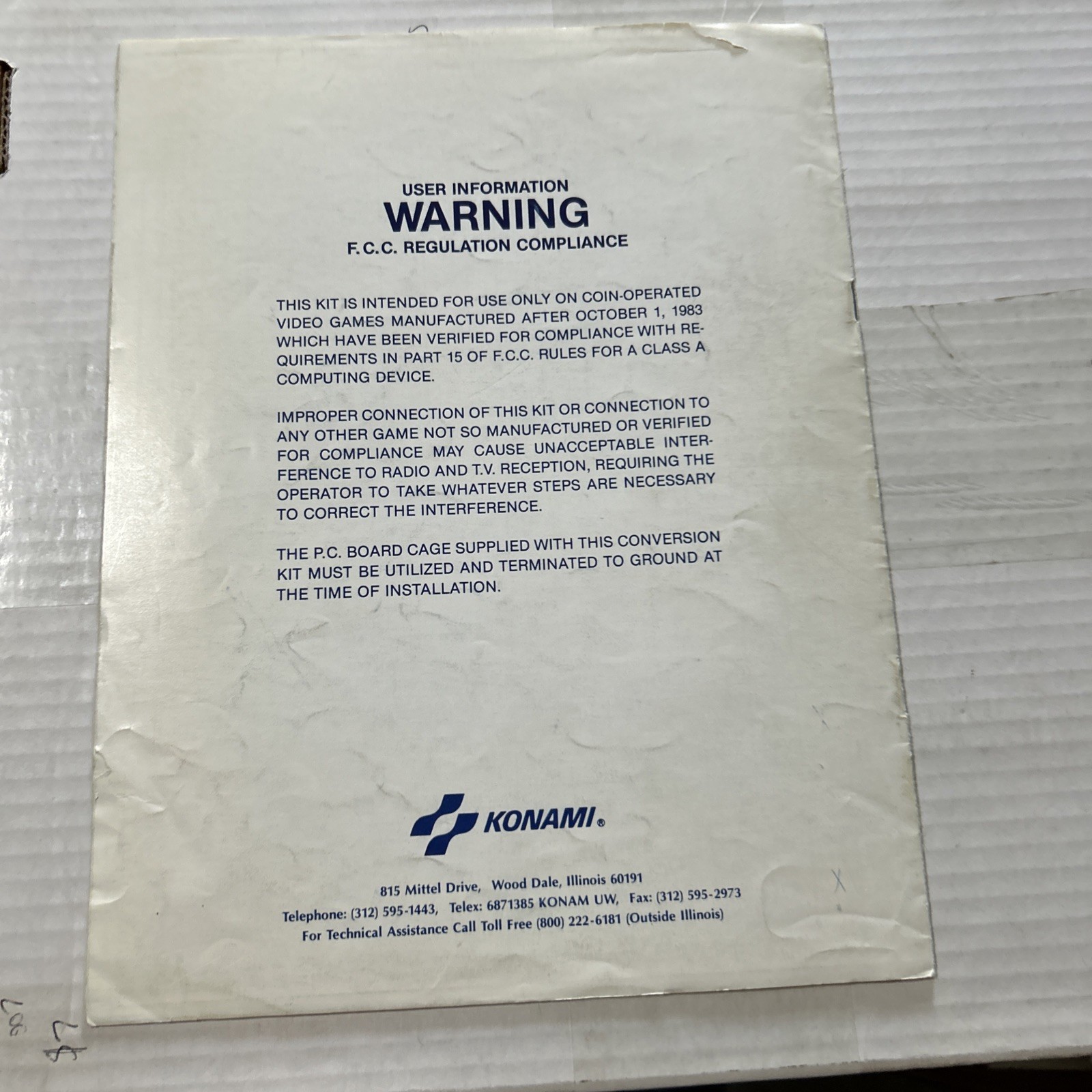 TOP GUNNER KONAMI arcade game manual