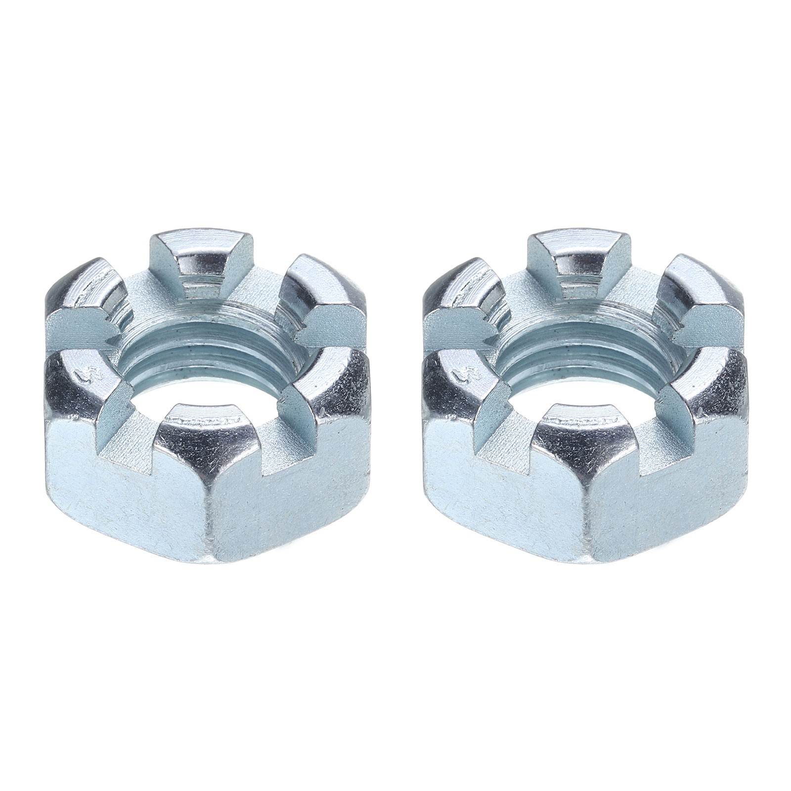 9/16"-18 Hexagon Slotted Nut, Grade 6.8 Carbon Steel Hex Nuts, Silver, 2Pcs