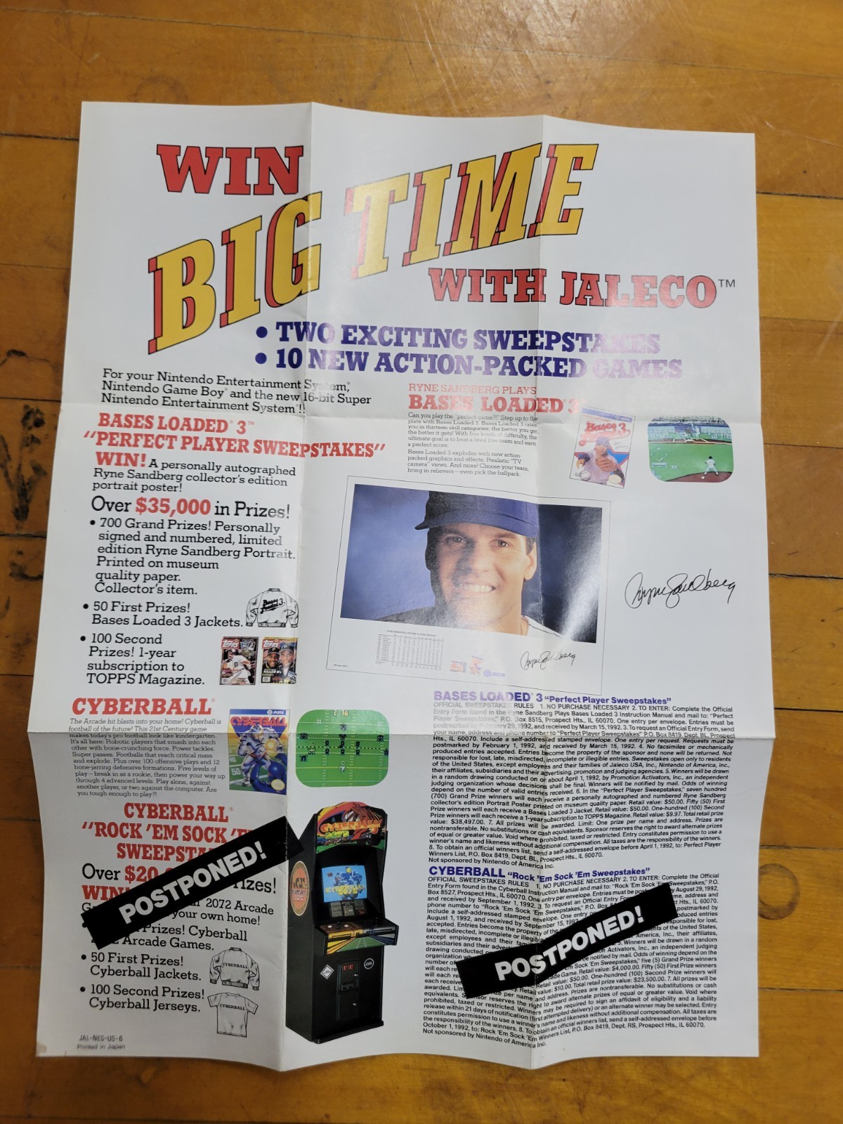 AUTHENTIC JALECO "POSTPONED" SNES ADVERT INSERT - (JAL-SNS-US-6)