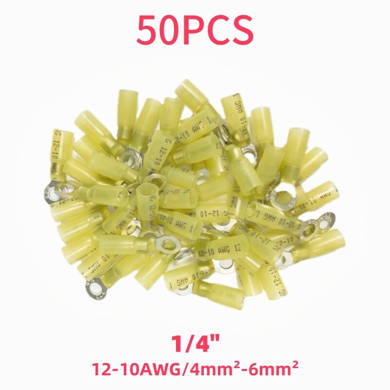 50pcs Heat Shrink Electrical Wire Connectors 12-10AWG Ring Spade Crimp Terminals