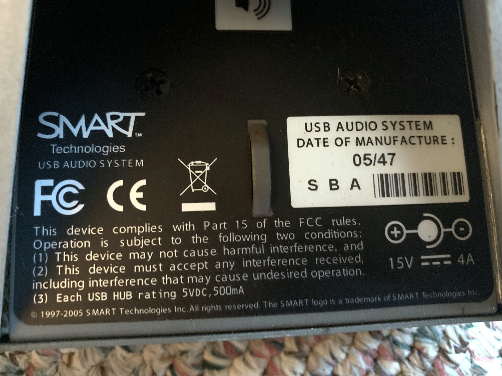 NO PS / Smart Technologies SBA-R1-NA USB Audio System Speakers