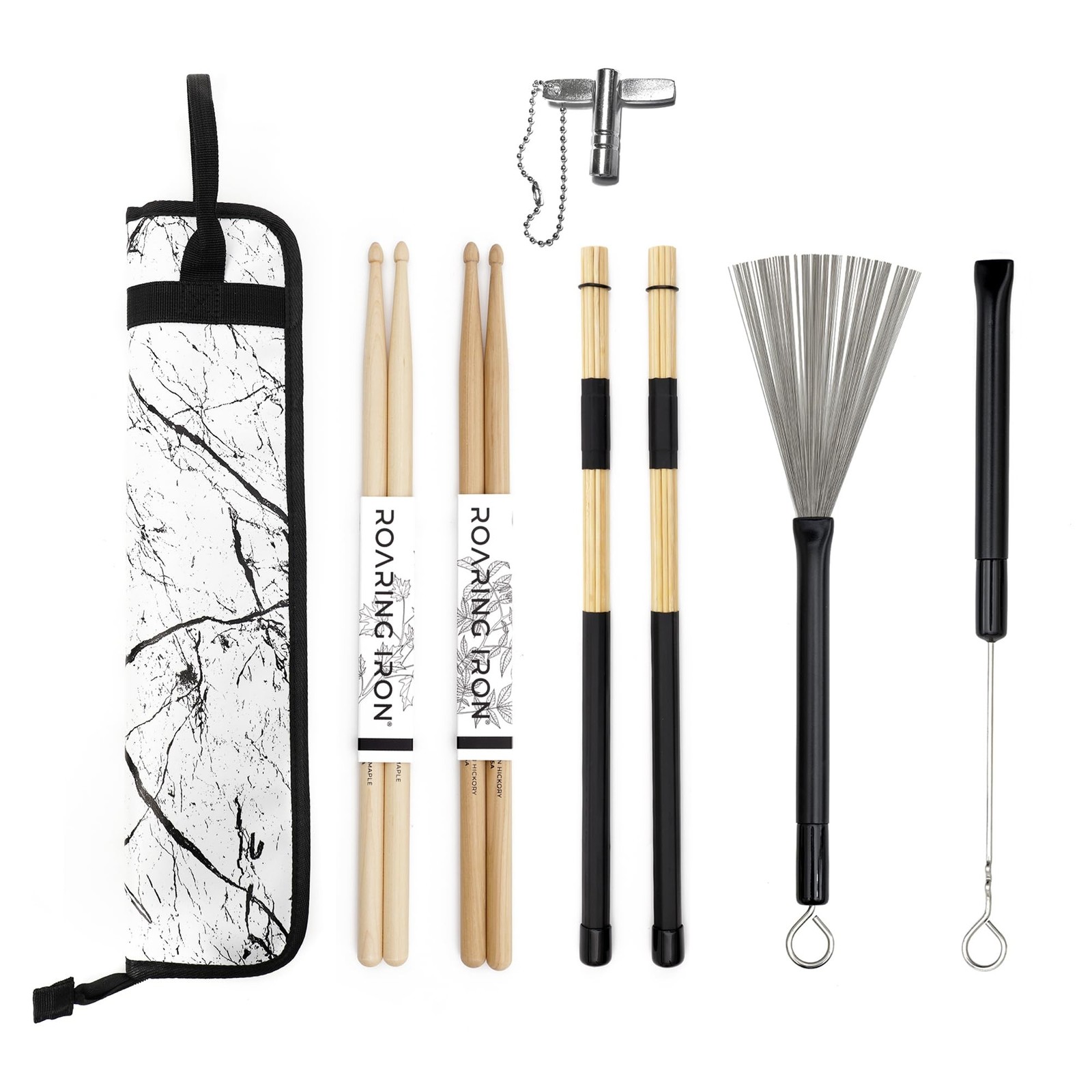 Set of Marble Pattern Leather Drumstick Bag with 5A Hickory Drumsticks, 5A Ma...