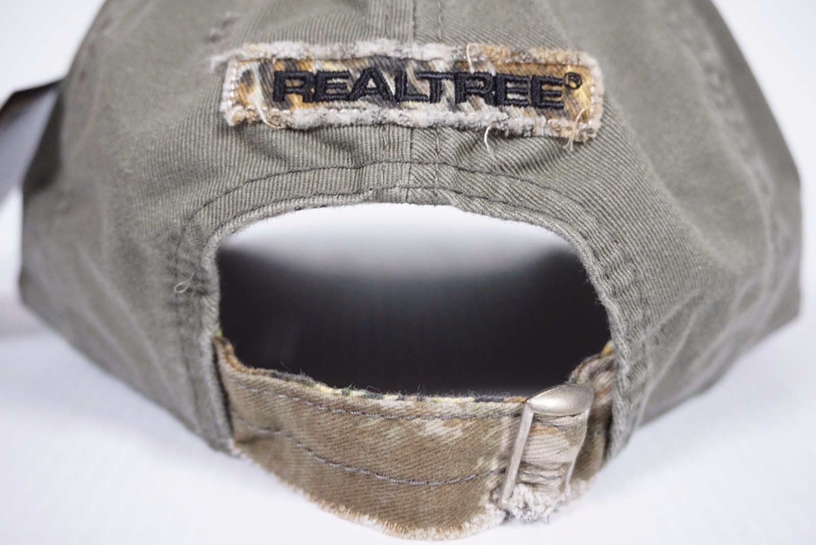 Team Realtree Distressed Adjustable Strap Baseball Hat Cap - Olive Green & Camo