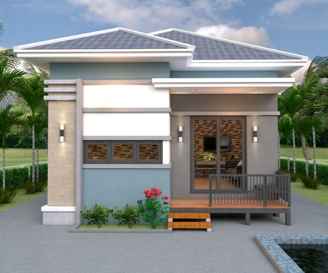House Design Plan 6x8 Meter 20x26 Feet 2 Bedrooms Hip Roof PDF (A4 Hard Copy)