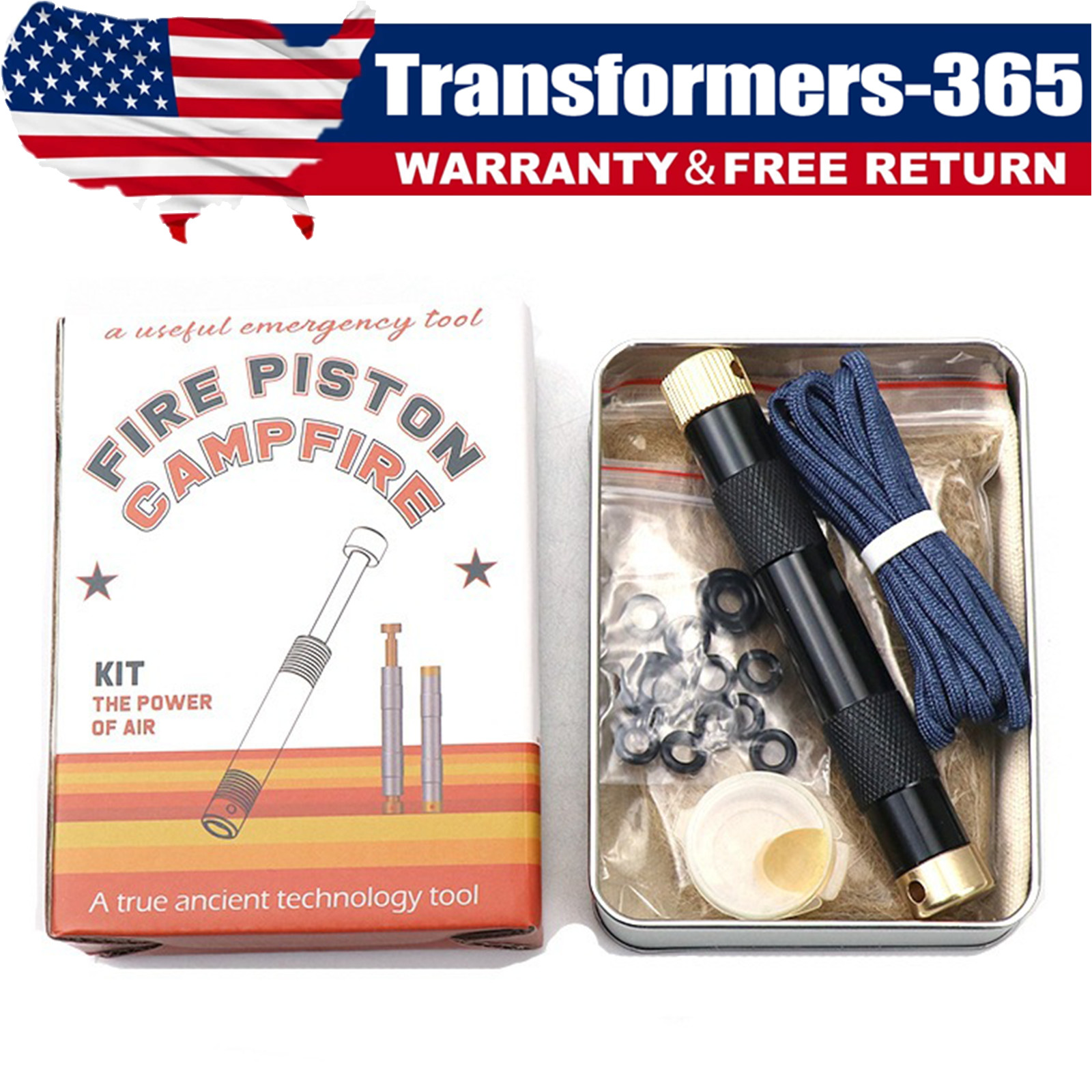 Black Portable Fire Piston Igniter Camping Hiking Survival Fire Starter Kit