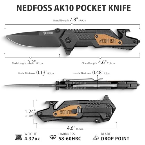 Pocket Knife AK10, 4 in 1 Pocket Tactical knife for Men Women, Hunting