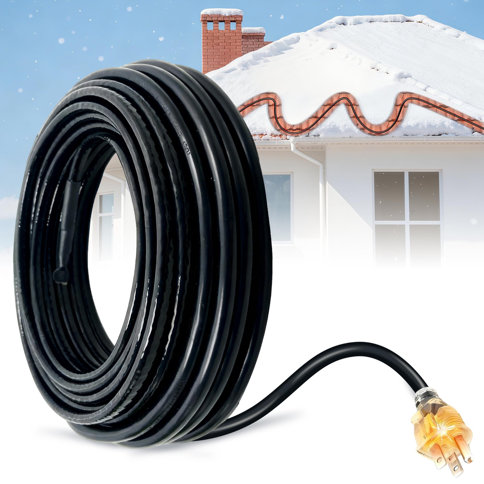 MAXKOSKO 75 FT Roof Heat Cable (10FT Cord), Self-Regulating 75 Feet, Black