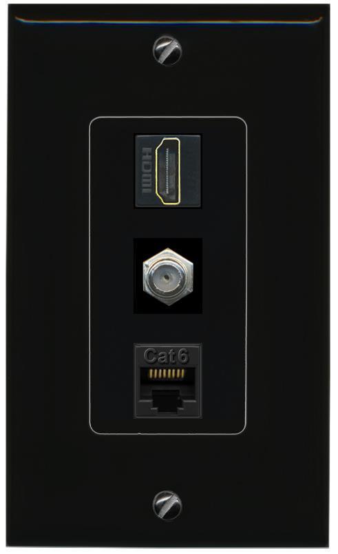3 Port CAT6 COAX HD Wall Plate Black DecorZ