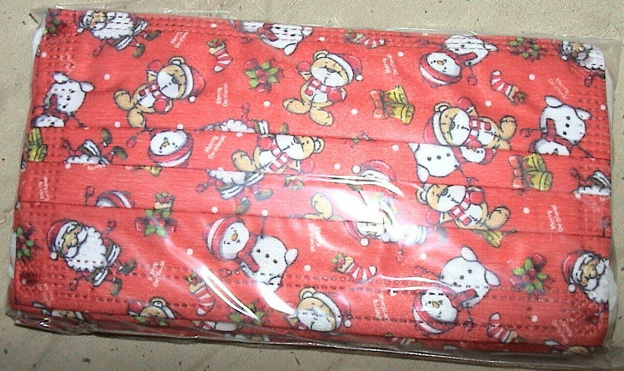 50 RED & WHITE FACE MASKS-SNOWMAN*SANTAS*STOCKINGS*BELLS-NEW IN BOX