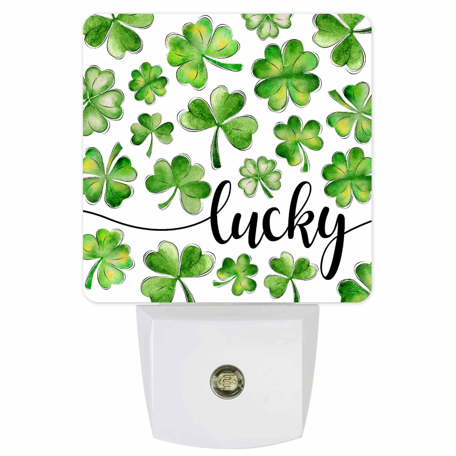 Green Lucky Clover Leaves Plug-in LED Night Lights St. Patrick's Day Shamrock...