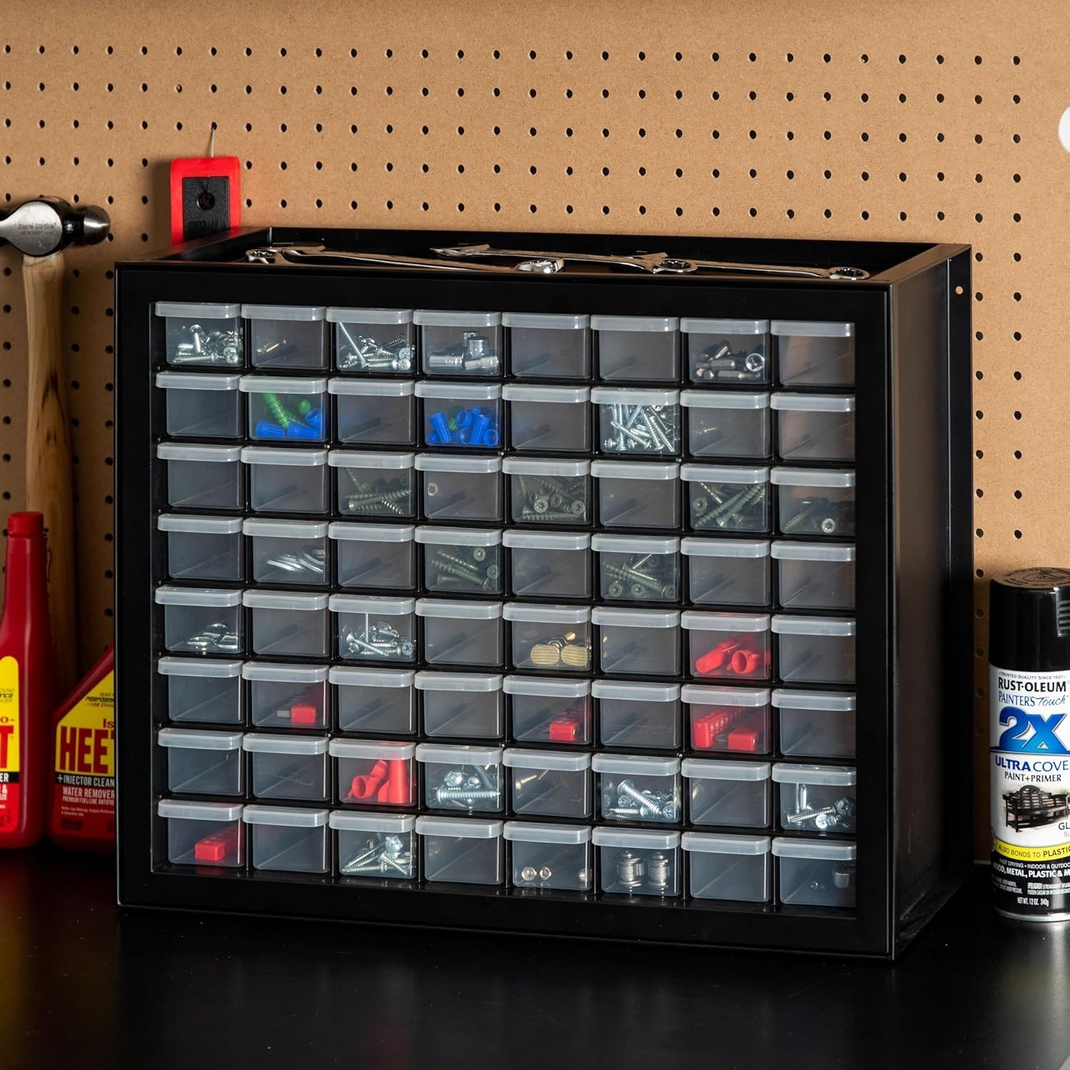 IRIS 64 Drawer Black Plastic Hardware Organizer Cabinet - Stackable Tool Storage