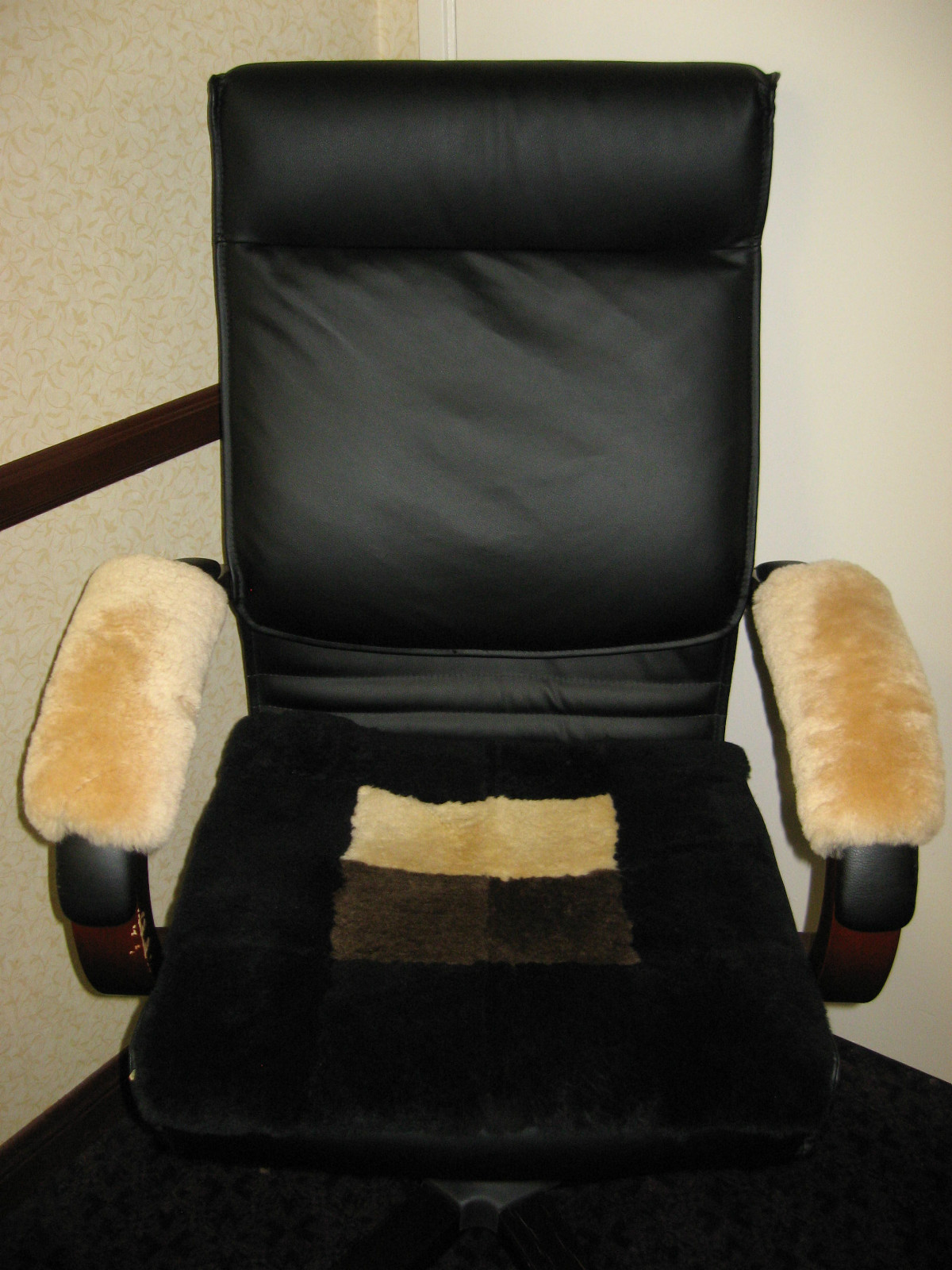 PAIR Beige 10 inch Long Merino Sheepskin ARMREST Covers Pad Office or Wheelchair