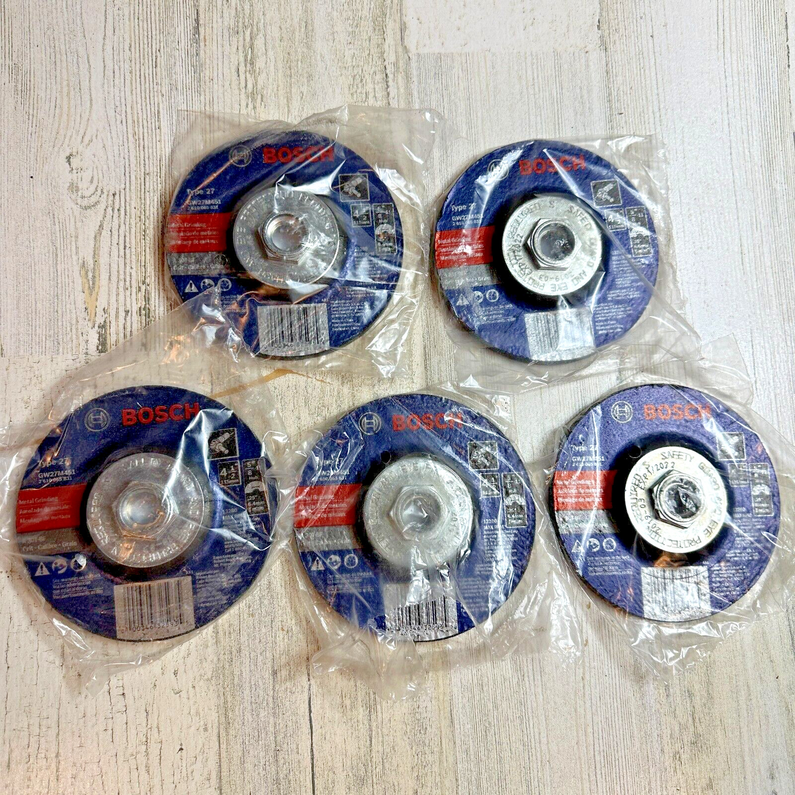 5 Bosch 4-1/2" 1/4" 5/8" Type 27 30 Grit Metal Grinding Abrasive Wheel  GW27M451