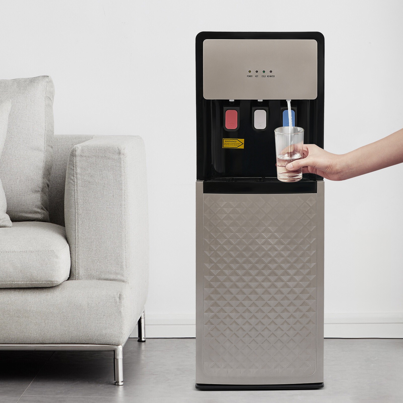 Bottom Loading Water Cooler Water Dispenser 3 Temperature Settings Silver Grey