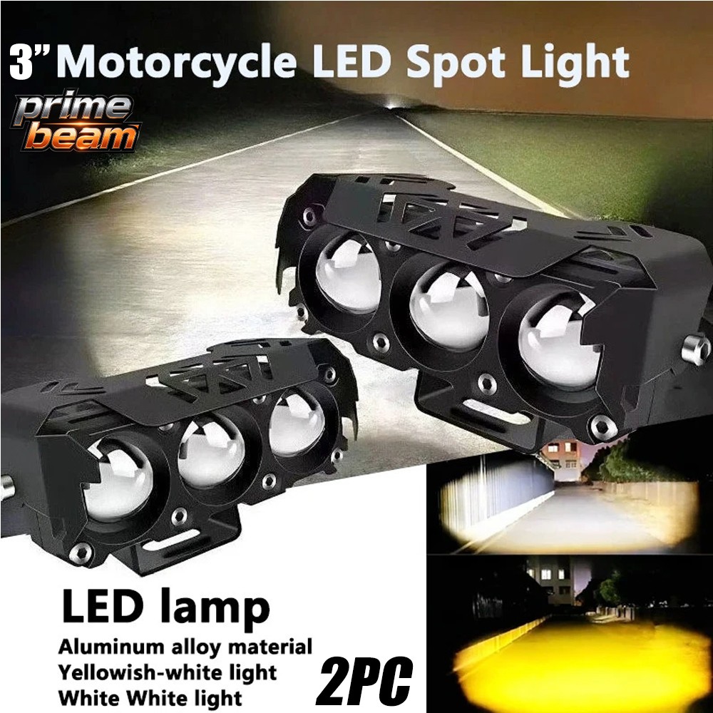 Dual Color LED Motorcycle Spot Light 12V 24V Mini Lens Headlight Fog Lamp Pair